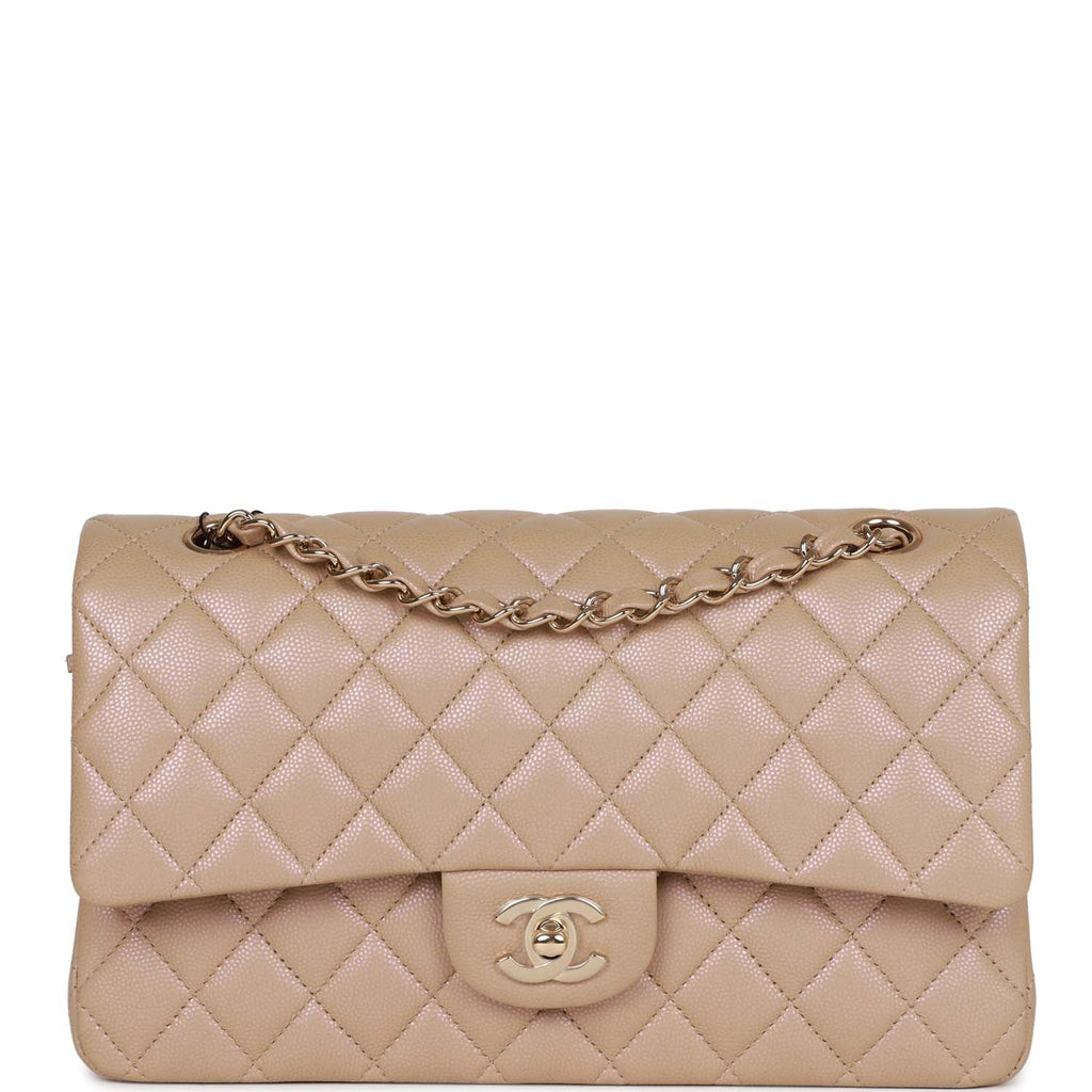 Classic Small Double Flap 21S White Quilted Caviar with light gold hardware