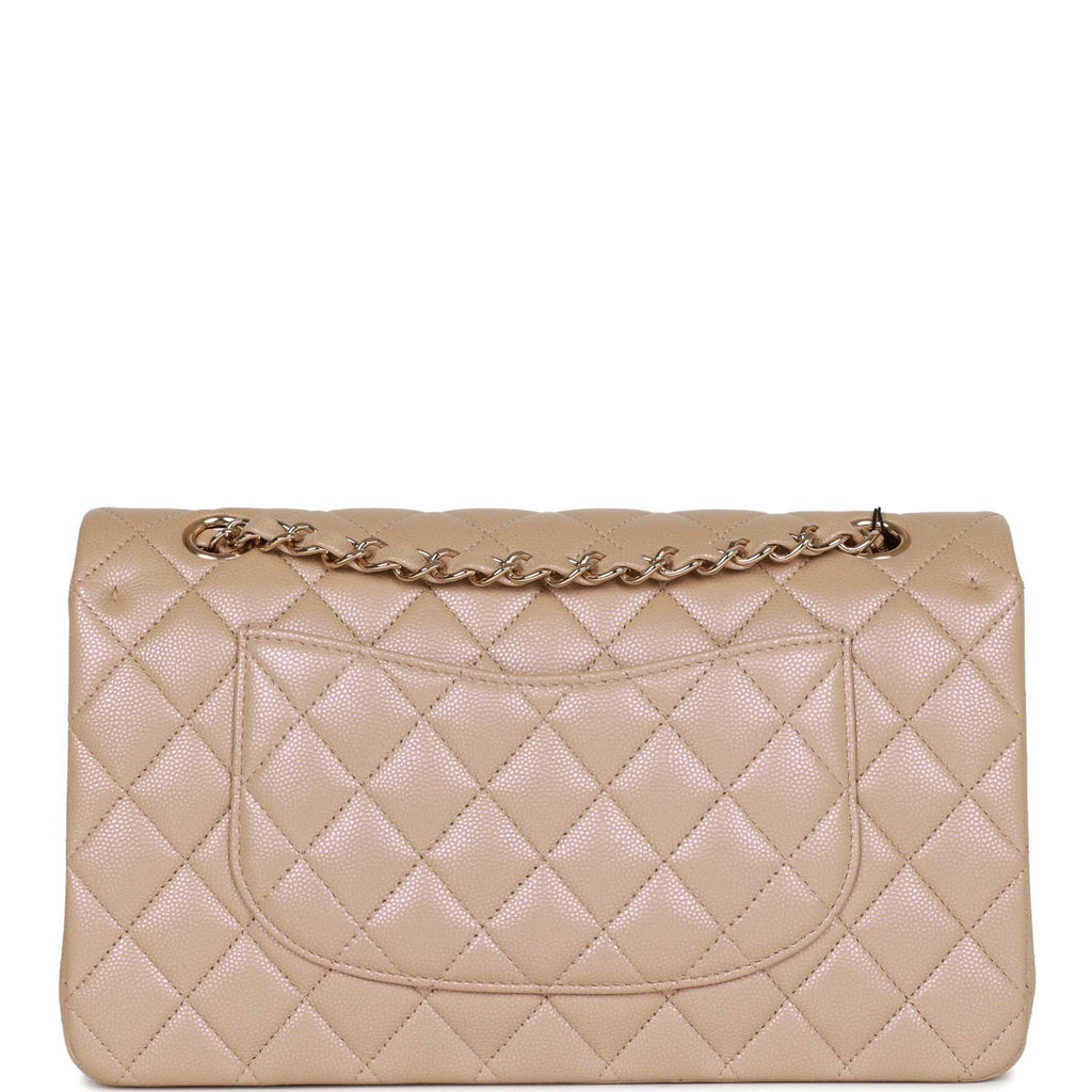 CHANEL Iridescent Caviar Quilted Medium Double Flap Beige 1289694