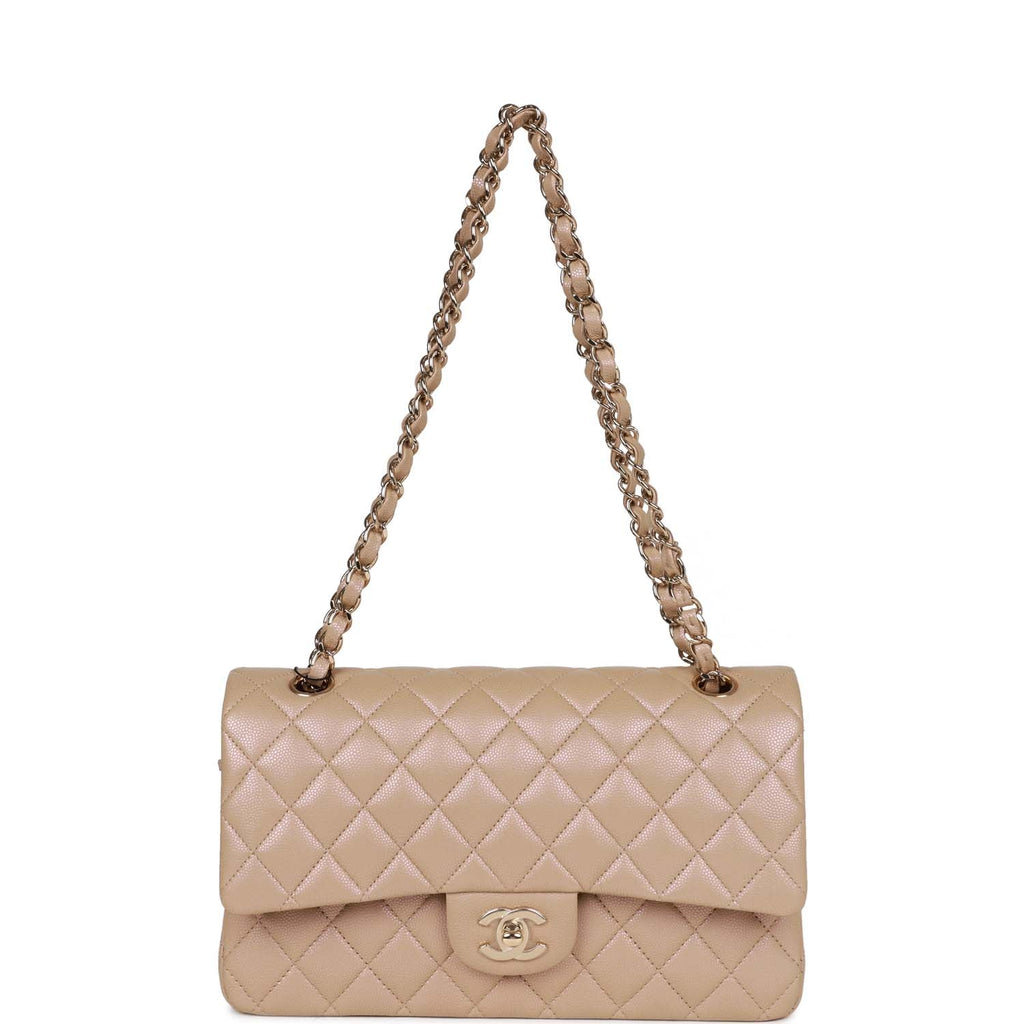 Chanel Beige Quilted Caviar Medium Double Flap Bag Gold