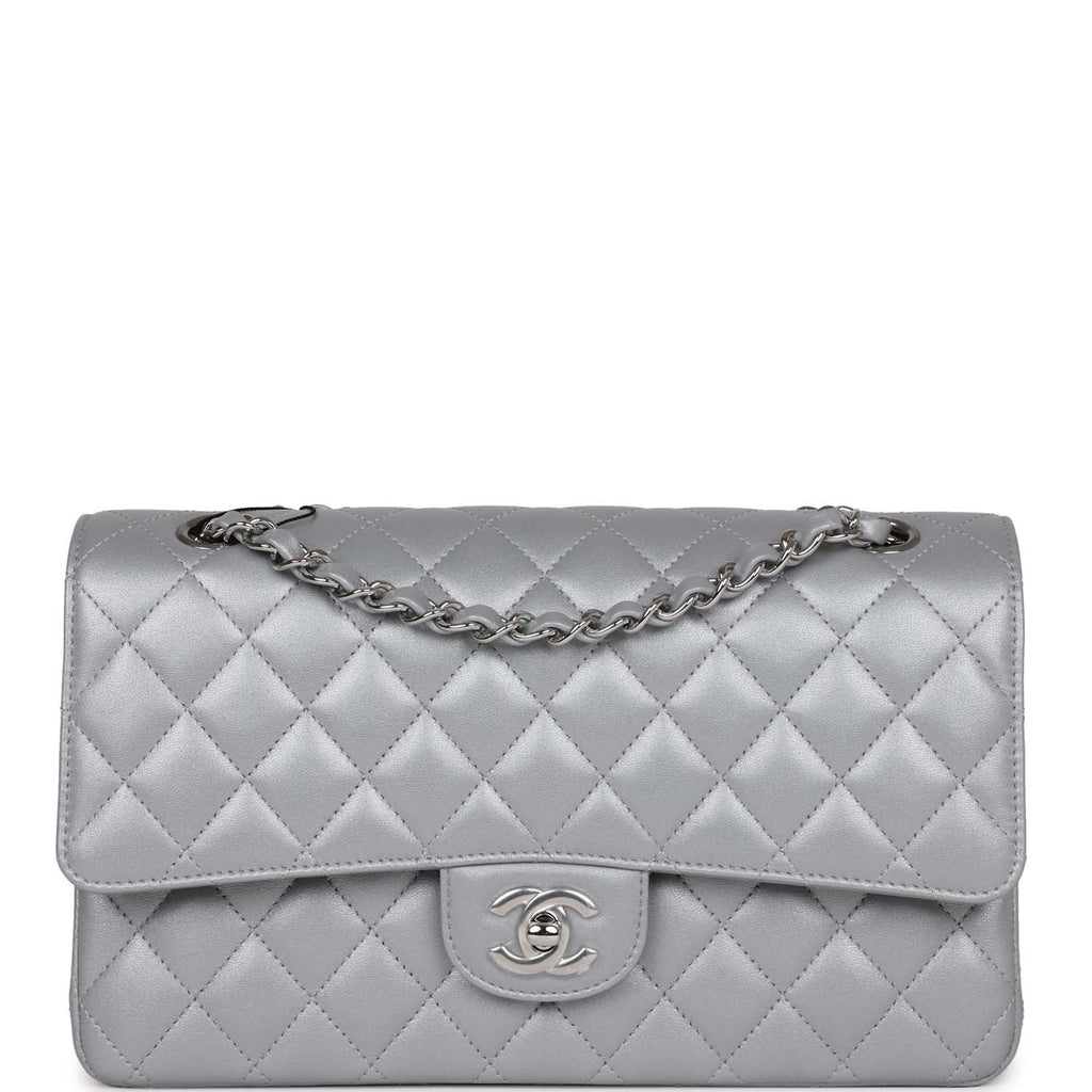 Chanel Silver Quilted Leather Medium Classic Double Flap Bag Chanel