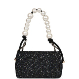 Chanel Medium Pearl Handle Flap Bag Dark Blue Tweed Boucle Light Gold Hardware