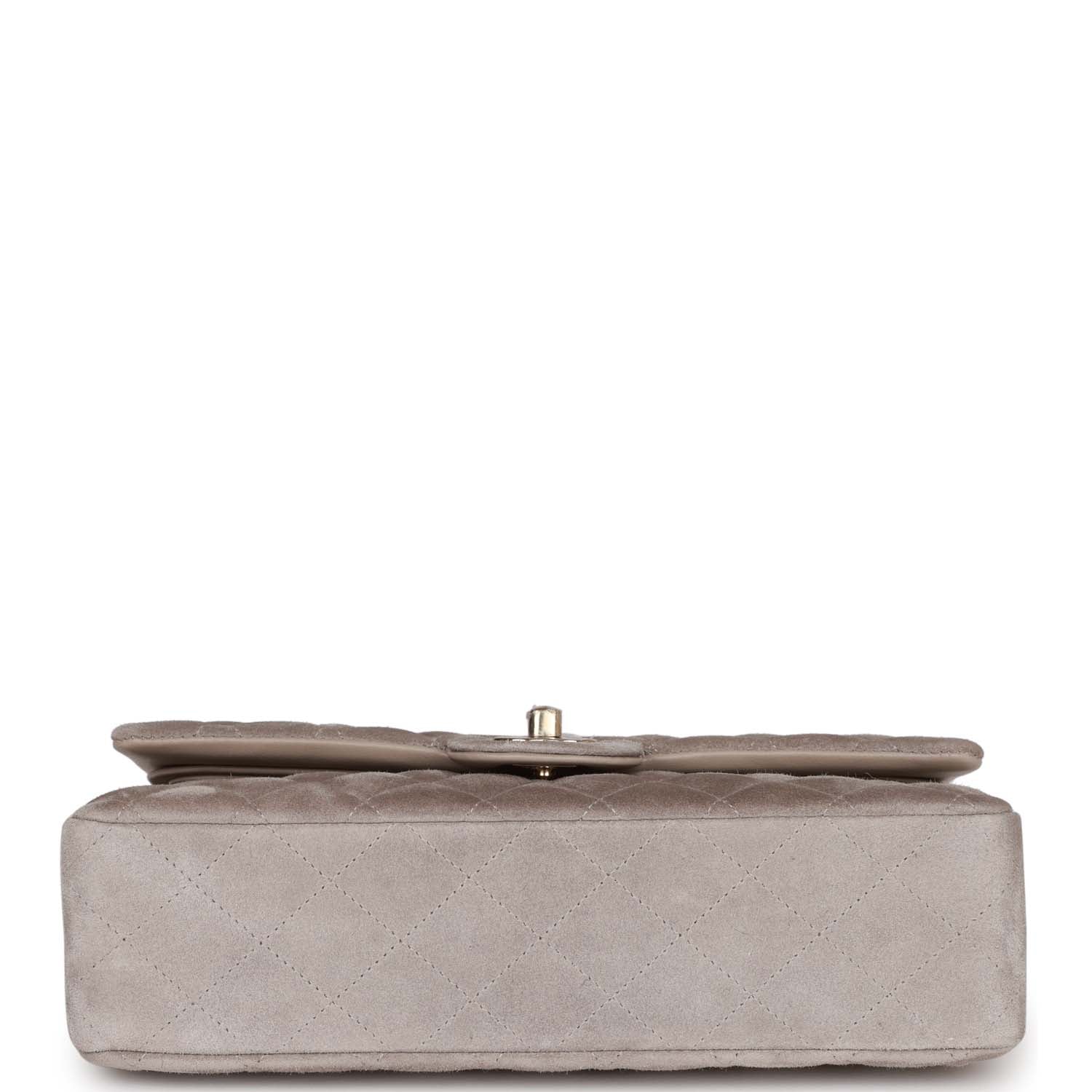 Chanel Medium Classic Double Flap Bag Grey Suede Light Gold Hardware ...