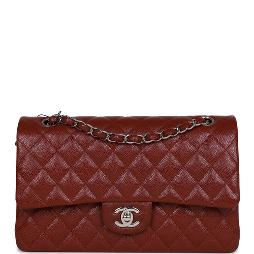Chanel Medium Classic Double Flap Bag Burgundy Caviar Silver Hardware