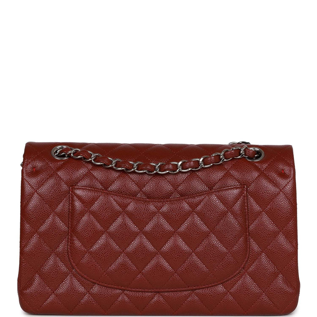 CHANEL Red Caviar Leather Classic Double Flap Maxi Bag Silver hardware
