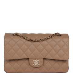 Chanel Medium Classic Double Flap Bag Dark Beige Caviar Light Gold Hardware