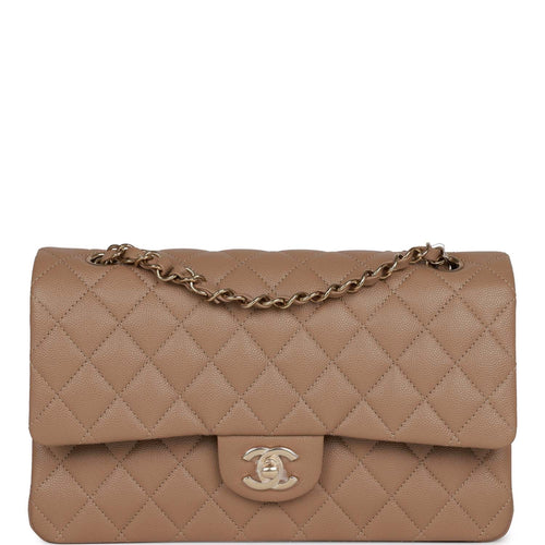 Chanel Medium Classic Double Flap Bag Dark Beige Caviar Light Gold Hardware