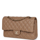 Chanel Medium Classic Double Flap Bag Dark Beige Caviar Light Gold Hardware