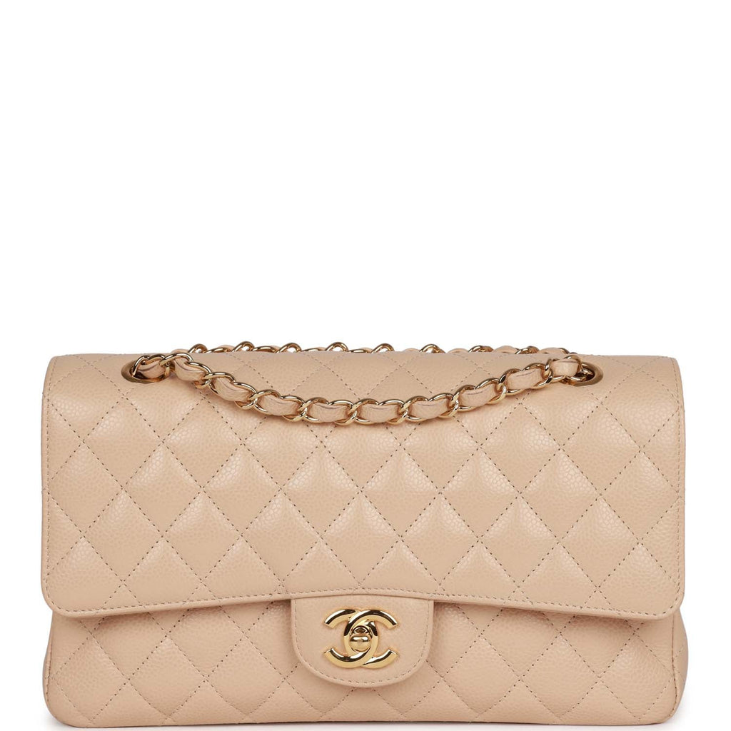 Chanel Classic Flap Beige Caviar Leather Bag Gold Hardware