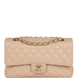 Pre-owned Chanel Medium Classic Double Flap Bag Beige Caviar Gold Hardware