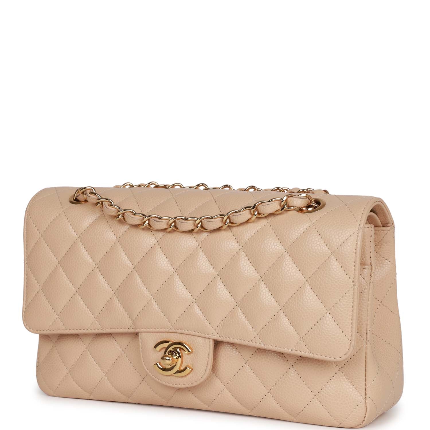 Chanel Beige Quilted Caviar Medium Double Flap Bag Gold Hardware ...