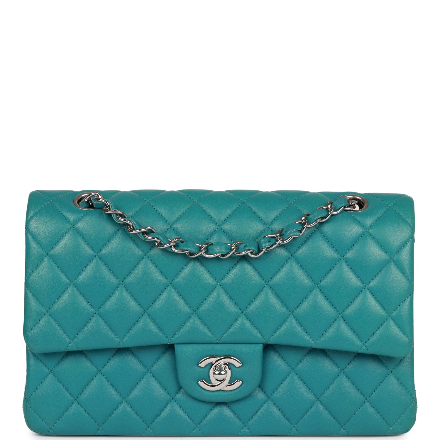 Chanel Blue Quilted Lambskin Medium Classic Double Flap Bag Silver ...