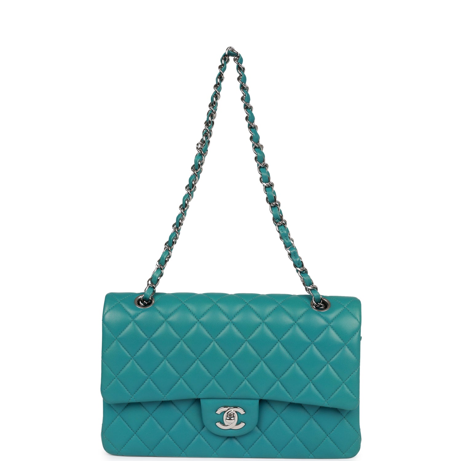 CHANEL 25S FLAP CHARM BAG 13 IN SKY BLUE LAMBSKIN