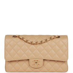 Chanel Medium Classic Double Flap Bag Beige Caviar Gold Hardware