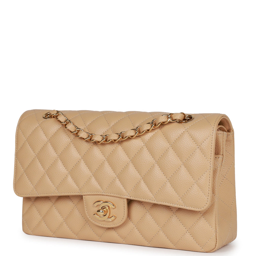 Chanel Medium Classic Double Flap Bag Beige Caviar Gold Hardware ...