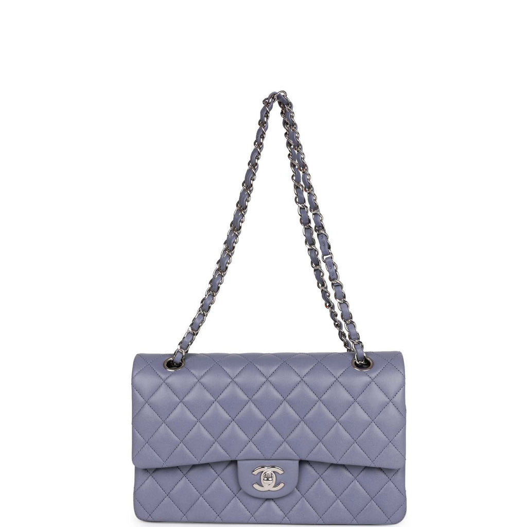 Chanel Medium Classic Double Flap Bag Purple Lambskin Silver