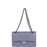 Chanel Medium Classic Double Flap Bag Purple Lambskin Silver Hardware