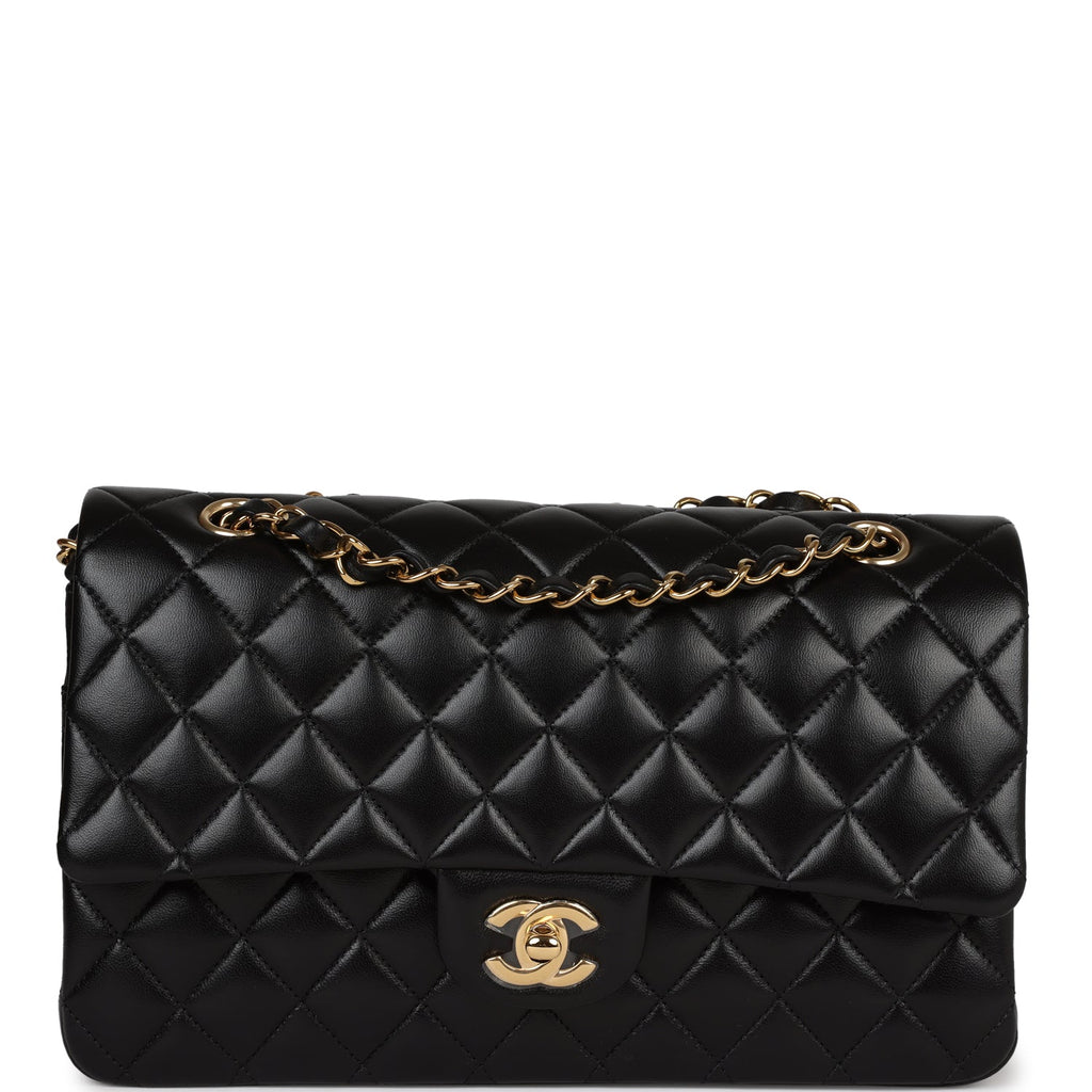 Chanel Classic Black Quilted Lambskin Leather Classic Medium Double Flap Bag
