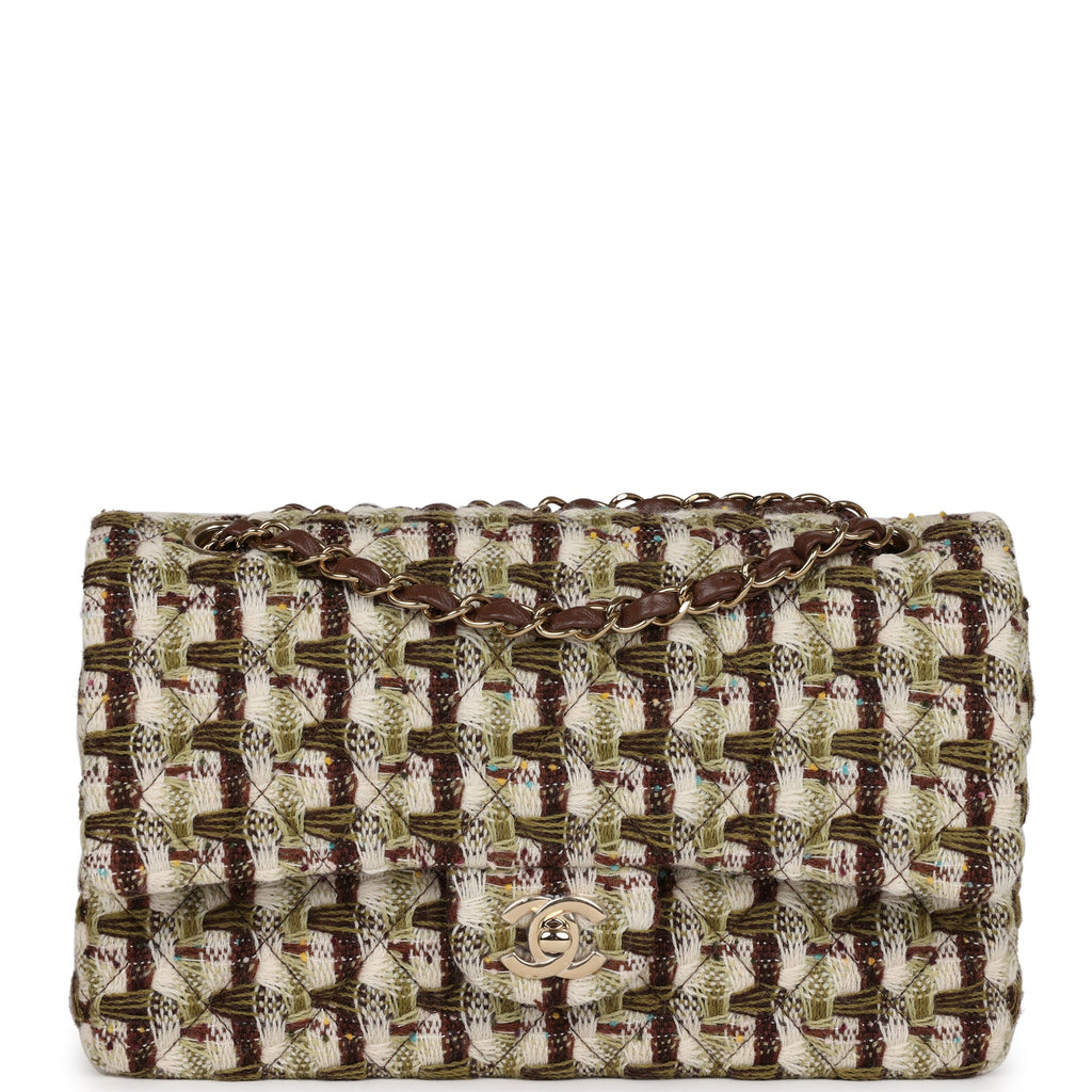 Chanel Medium Classic Double Flap Bag Brown, Green, and White Tweed Li –  Madison Avenue Couture