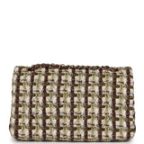 Chanel Medium Classic Double Flap Bag Brown, Green, and White Tweed Light Gold Hardware