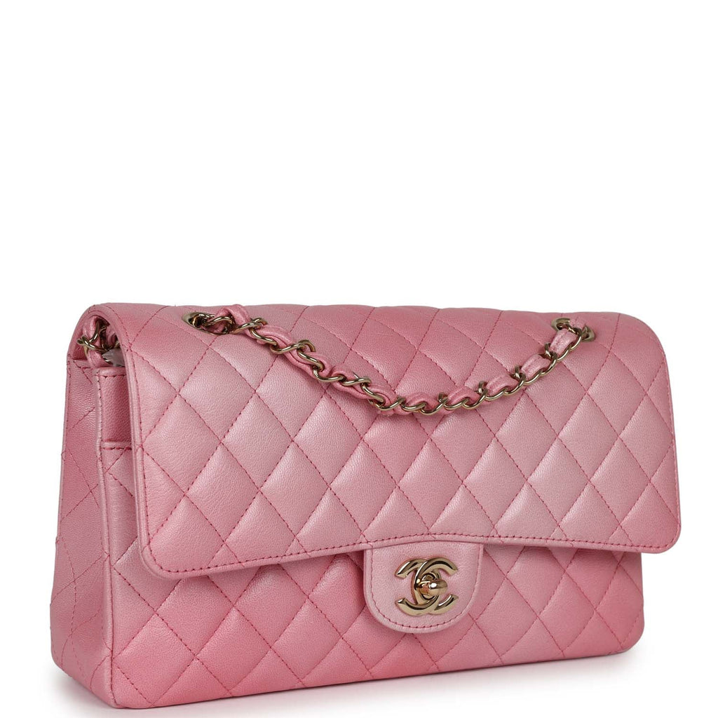 Chanel Medium Classic Double Flap Bag Pink Iridescent Lambskin Silver  Hardware – Madison Avenue Couture