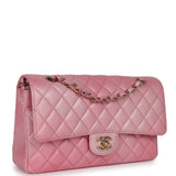 Pre-owned Chanel Medium Classic Double Flap Bag Pink Iridescent Ombre Goatskin Gold Hardware