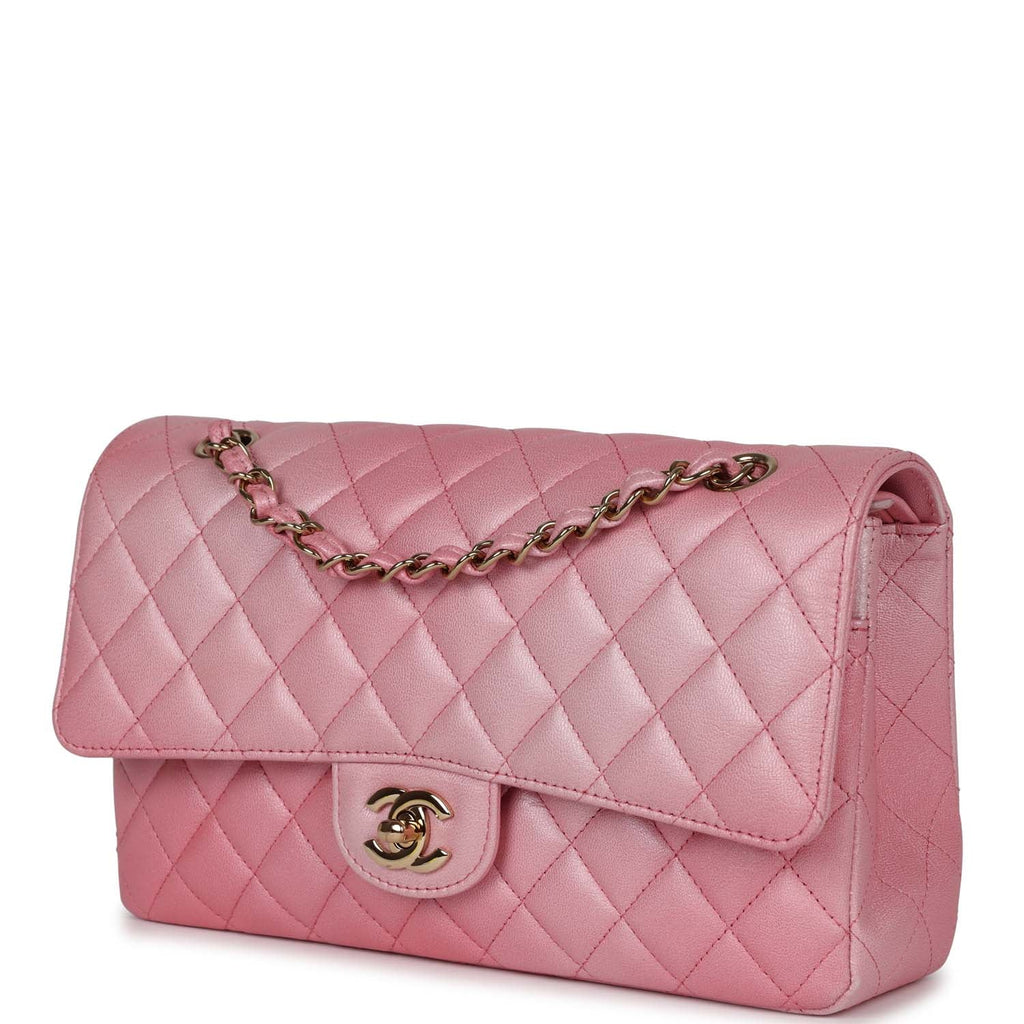 Chanel Medium Classic Double Flap Bag Pink Iridescent Lambskin