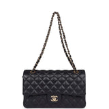 Chanel Medium Classic Double Flap Bag Navy Caviar Light Gold Hardware