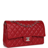 Pre-owned Chanel Medium Classic Double Flap Dark Red Caviar Silver Hardware