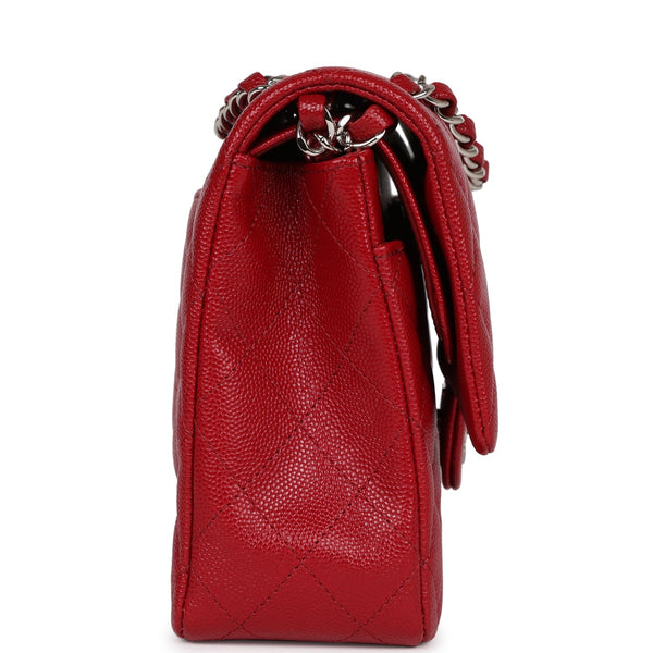 Pre-owned Chanel Medium Classic Double Flap Dark Red Caviar Silver