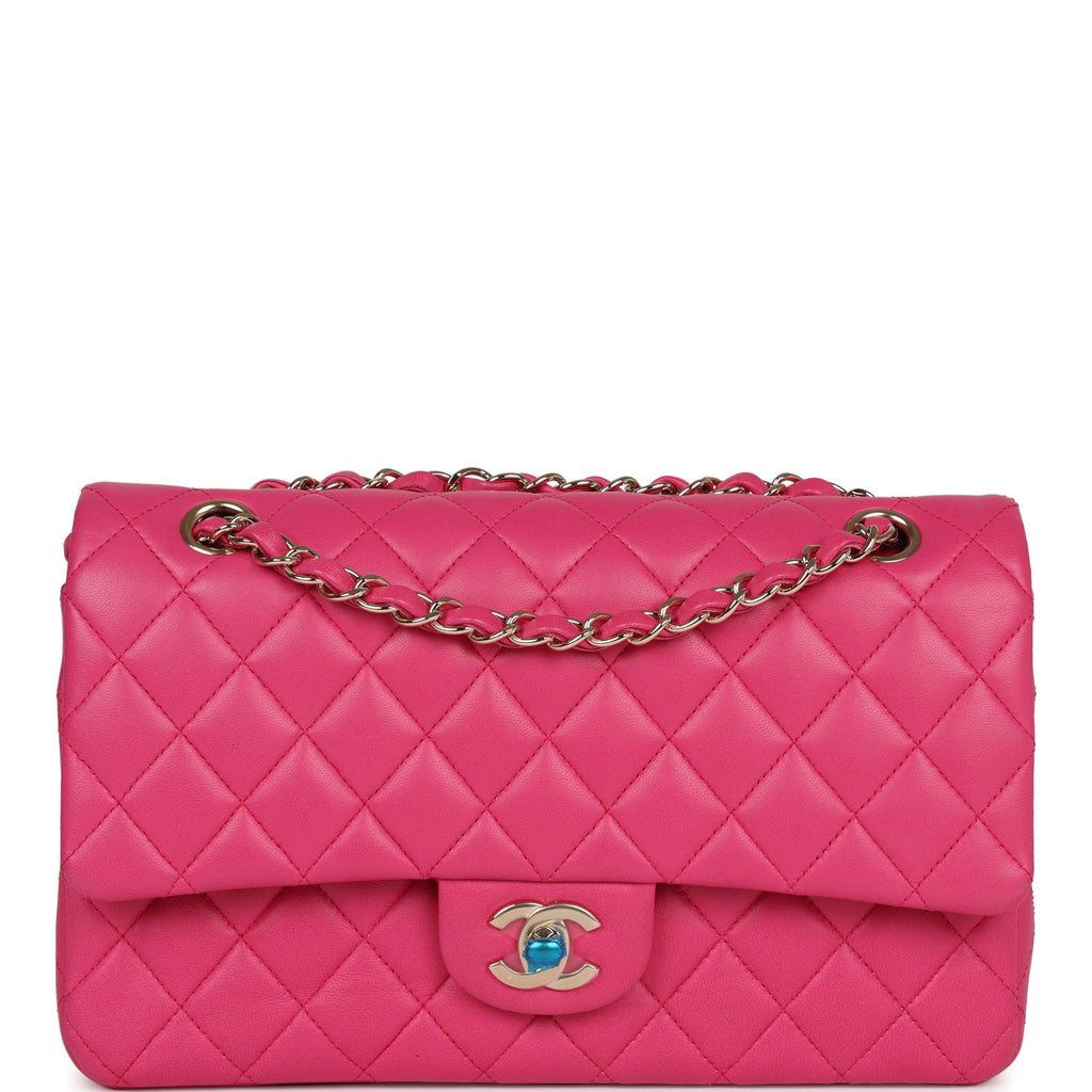 Pre-owned Chanel Medium Classic Double Flap Hot Pink Lambskin Gold Hardware