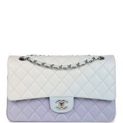 Chanel Medium Classic Double Flap Light Blue/Light Purple/White Ombre Metallic Lambskin Silver Hardware