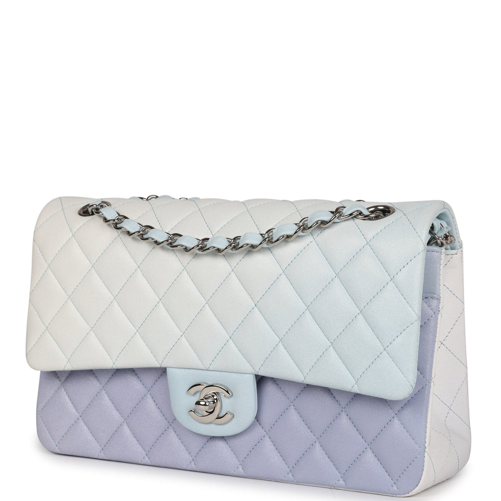 Chanel Medium Classic Double Flap Light Blue/Light Purple/White Ombre  Metallic Lambskin Silver Hardware