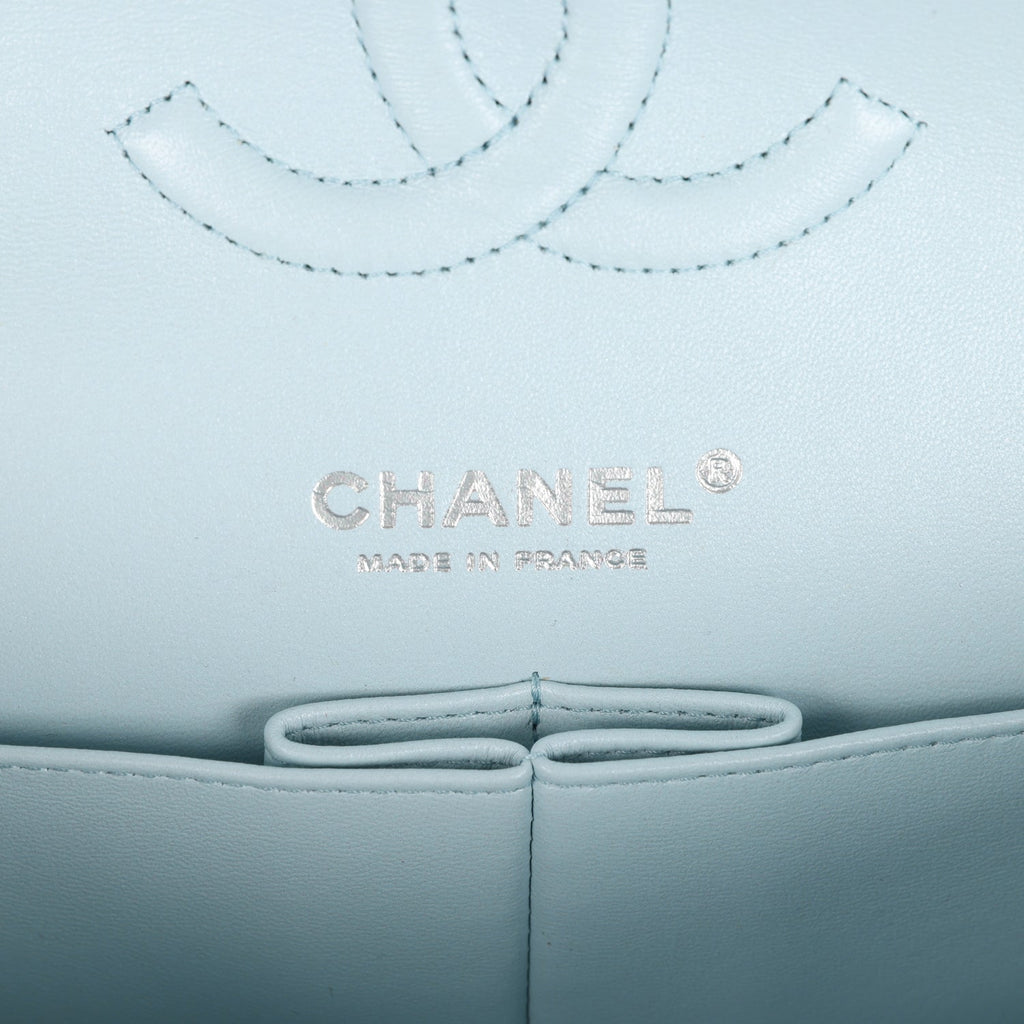 Chanel Medium Classic Double Flap Light Blue/Light Purple/White Ombre Metallic Lambskin Silver Hardware
