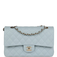 Chanel Medium Classic Double Flap Light Blue Caviar Light Gold Hardware