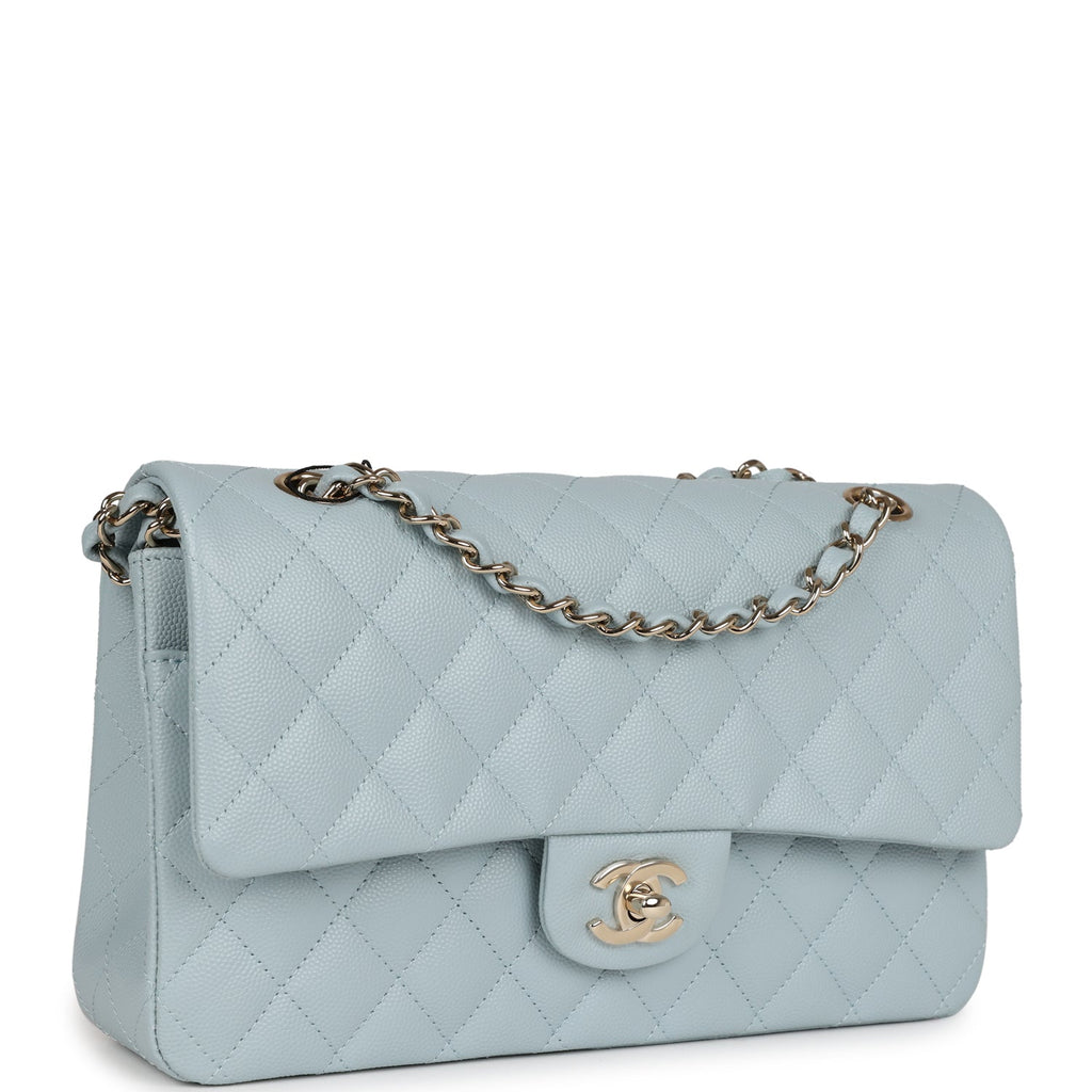 Chanel Medium Classic Double Flap Light Blue Caviar Light Gold Hardwar –  Madison Avenue Couture