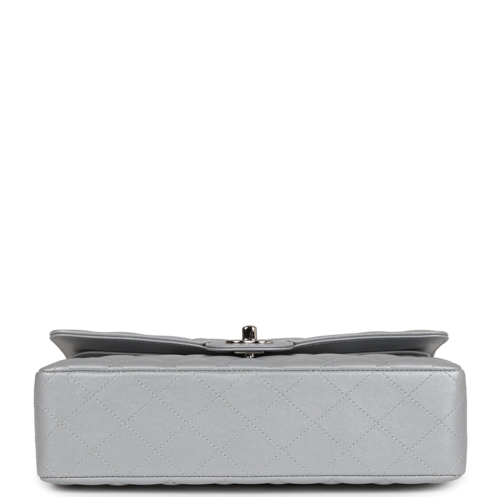 Chanel Medium Classic Double Flap Silver Metallic Lambskin Silver Hardware