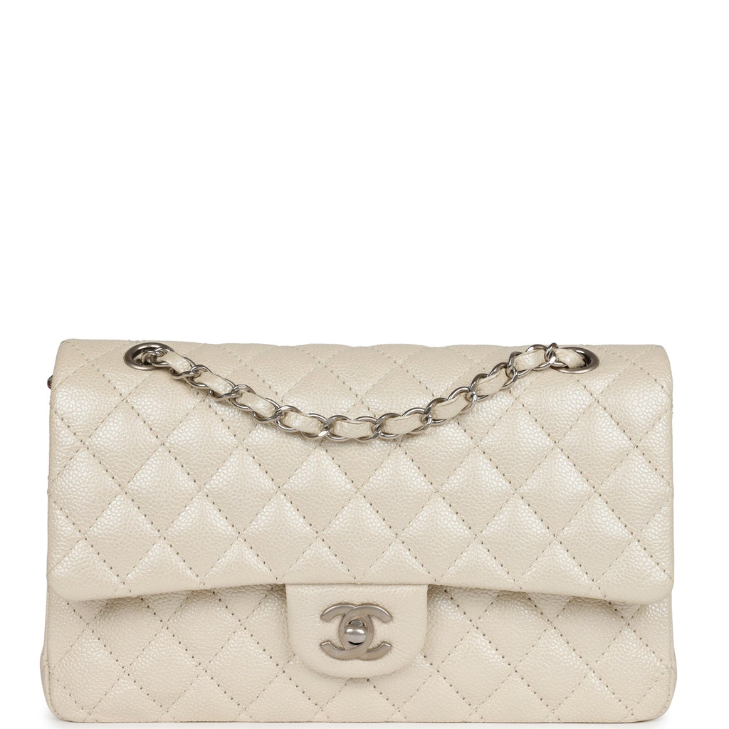 Pre-owned Chanel Medium Classic Double Flap Pearlescent Ivory