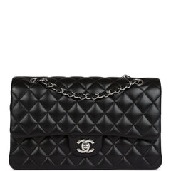 Chanel Medium Classic Double Flap Black Lambskin Silver Hardware