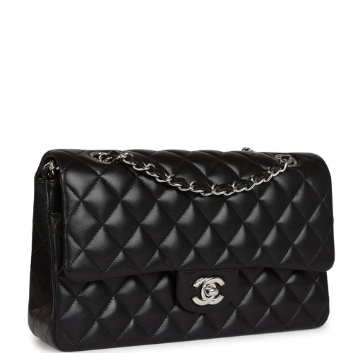 Chanel Medium Classic Double Flap Black Lambskin Silver Hardware