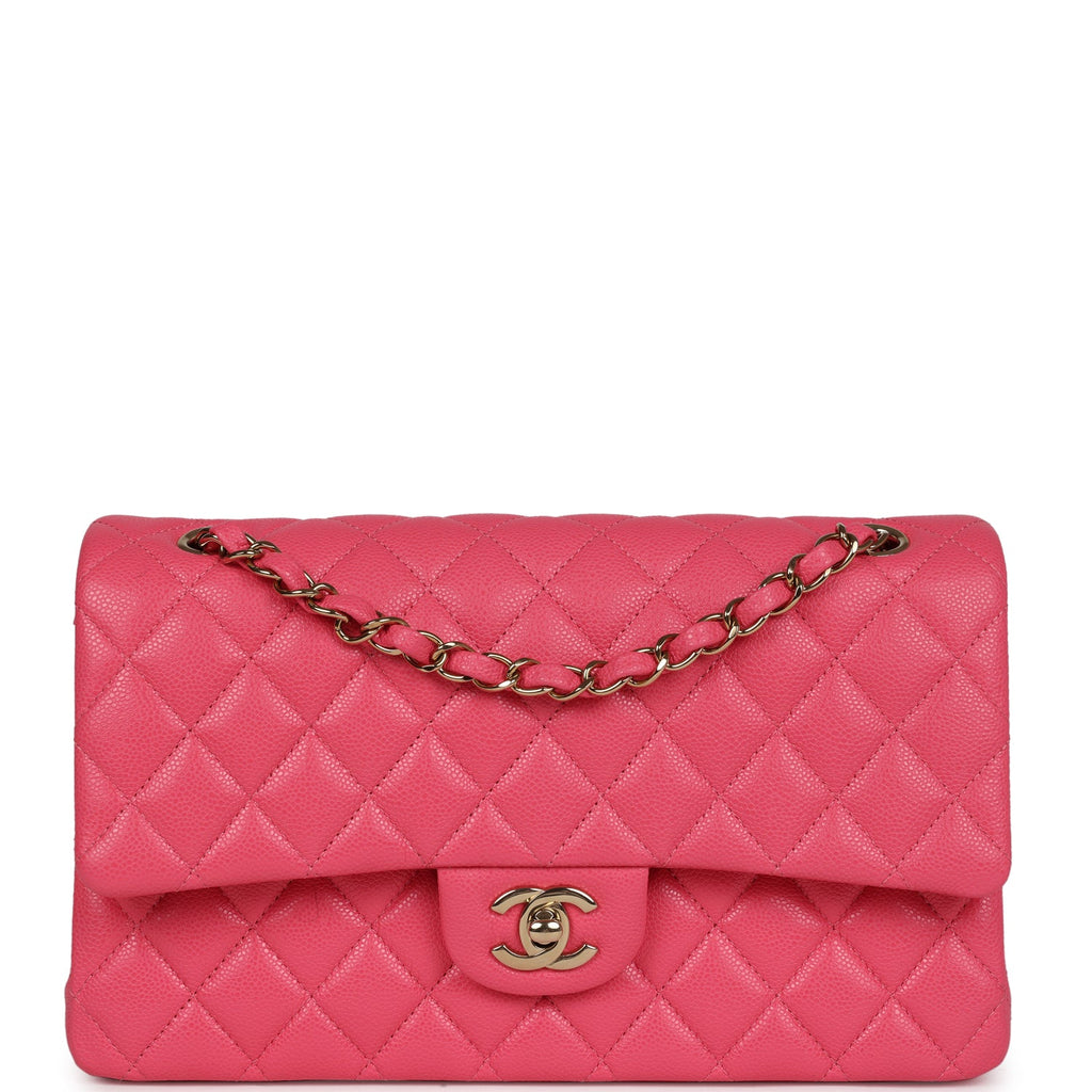 Chanel Medium Classic Double Flap Bag Hot Pink Shiny Caviar Gold Hardware