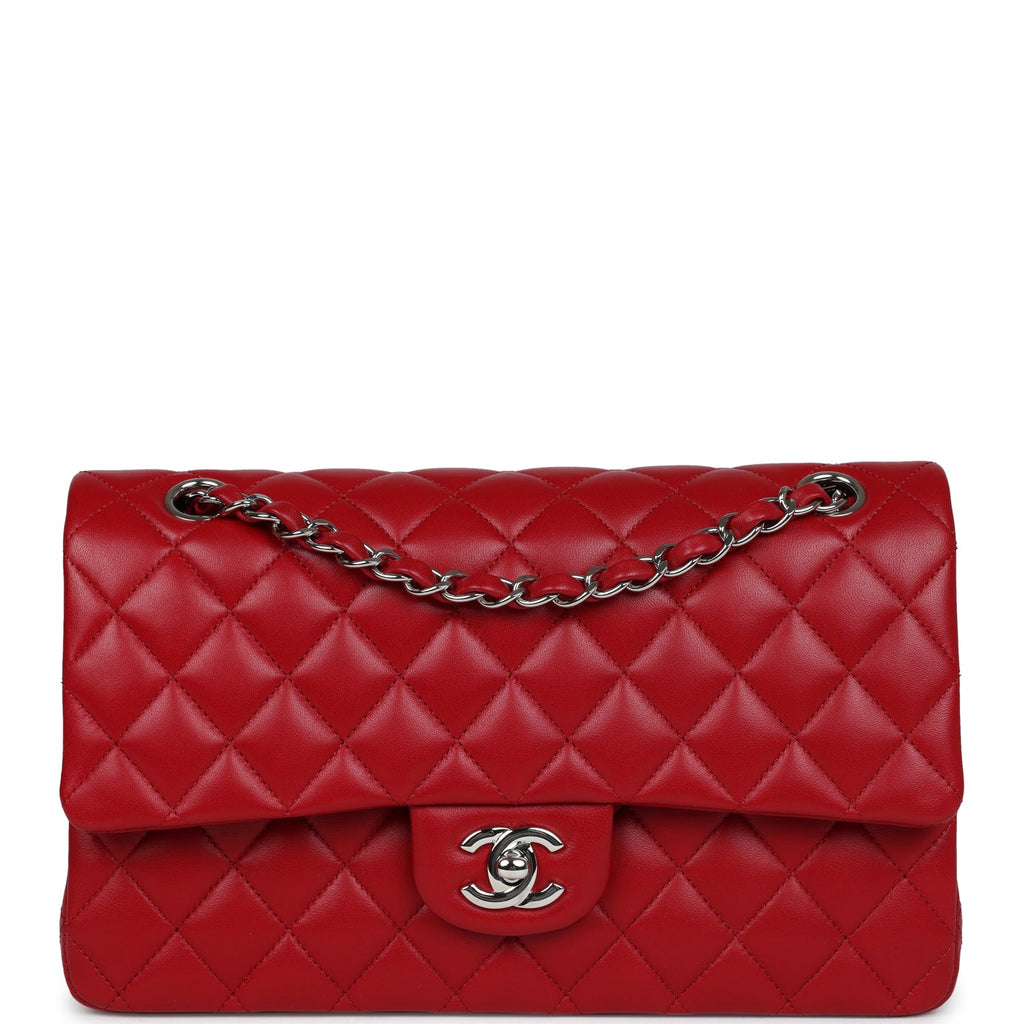 Chanel Medium Classic Double Flap Bag Red Lambskin Silver Hardware