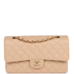Chanel Medium Classic Double Flap Bag Beige Caviar Gold Hardware