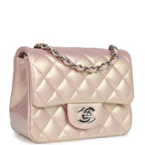 Chanel Mini Square Flap Pink Iridescent Lambskin Silver Hardware