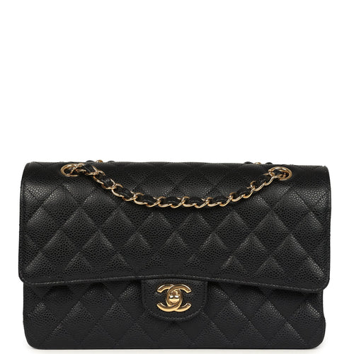 Pre-owned Chanel Medium Classic Double Flap Black Caviar Gold Hardware