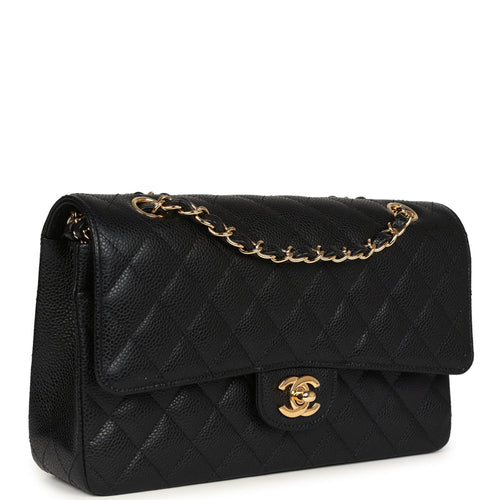 Pre-owned Chanel Medium Classic Double Flap Black Caviar Gold Hardware