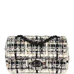 Pre-owned Chanel Mini Classic Flap Black and White Tweed Black Hardware
