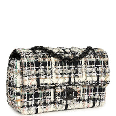 Pre-owned Chanel Mini Classic Flap Black and White Tweed Black Hardware