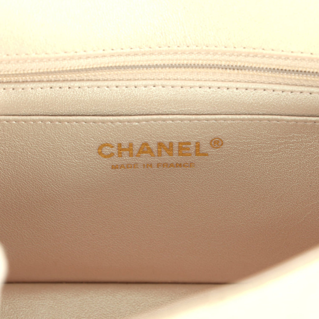Chanel Mini Rectangular Flap Bag Iridescent Ivory Lambskin Light Gold Hardware