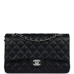 Chanel Medium Classic Double Flap Black Lambskin Silver Hardware