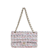 Pre-owned Chanel Medium Classic Double Flap White Multicolored Tweed Light Gold Hardware